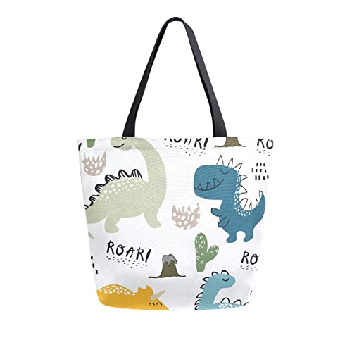 SUABO Dinosaur Canvas Tote Bag Large Women Casual Shoulder Bag Handbag, Reusable Shopping Grocery Bag for Outdoors