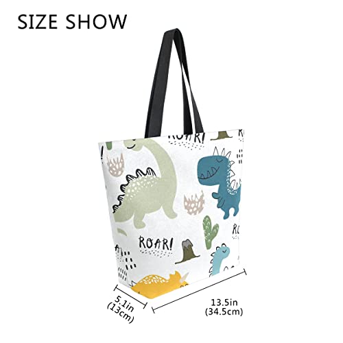SUABO Dinosaur Canvas Tote Bag Large Women Casual Shoulder Bag Handbag, Reusable Shopping Grocery Bag for Outdoors