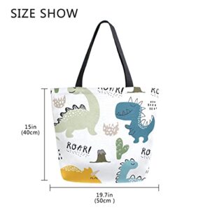 SUABO Dinosaur Canvas Tote Bag Large Women Casual Shoulder Bag Handbag, Reusable Shopping Grocery Bag for Outdoors