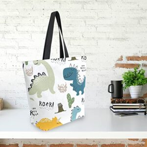 SUABO Dinosaur Canvas Tote Bag Large Women Casual Shoulder Bag Handbag, Reusable Shopping Grocery Bag for Outdoors