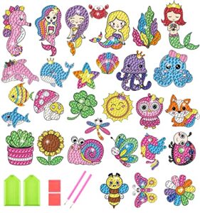 svance 5d diamond art for kids - 30pcs mermaid diamond painting stickers gem art diamond painting kits diamond paint by numbers arts and crafts for girls ages 6-8-12