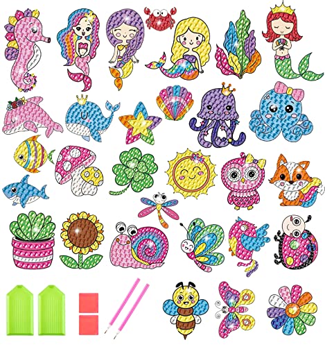 Svance 5D Diamond Art for Kids - 30Pcs Mermaid Diamond Painting Stickers Gem Art Diamond Painting Kits Diamond Paint by Numbers Arts and Crafts for Girls Ages 6-8-12