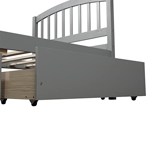 Twin Bed with Drawers,Wood Bed Frame with Headboard and Footboard Wood Platform Captain Beds for Boys, Girls, Kids, Teens and Adults, Gray