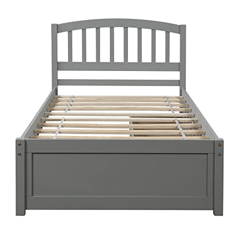 Twin Bed with Drawers,Wood Bed Frame with Headboard and Footboard Wood Platform Captain Beds for Boys, Girls, Kids, Teens and Adults, Gray