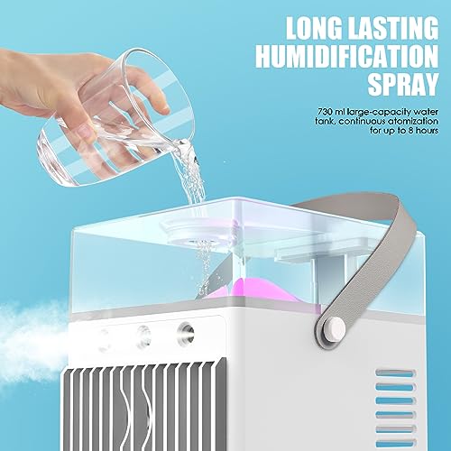 Portable Air Conditioners Fan with 2 Timers, Portable Air Conditioner, 25 OZ Evaporative Air Cooler, 3 Speeds Personal Space Cooler Humidifier, Small Portable AC Desk Spray Fan for Home Office Room