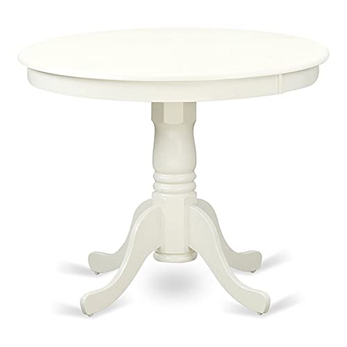 36" Antique Round Wooden Round Dining Table, Drop Leaf Dining Room Table with Pedestal Legs for Kitchen Dining Room, in Linen White