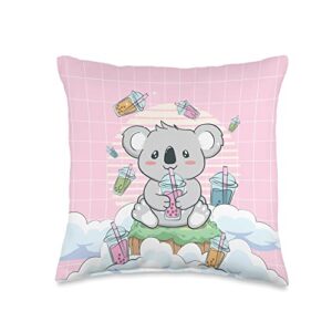 japanese aesthetic clothes and kawaii animal stuff kawaii koala bear bubble boba milk tea throw pillow, 16x16, multicolor