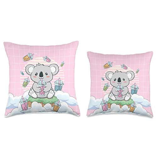 Japanese Aesthetic Clothes And Kawaii Animal Stuff Kawaii Koala Bear Bubble Boba Milk Tea Throw Pillow, 16x16, Multicolor