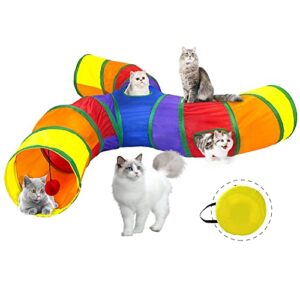 forbena pet cat play tunnel tube collapsible, 3 way s-shape excerise pet tunnel with interactive ball indoor outdoor, pet dog toys for small animals, puppy, kitty, kitten, rabbit (colorful)