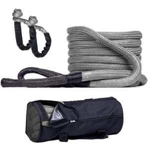 terruva 1” x 30ft kinetic recovery rope kit - recovery rope - kinetic rope - kinetic tow rope - kinetic rope recovery - perfect for atv suv utv - includes 2 soft shackles & storage bag