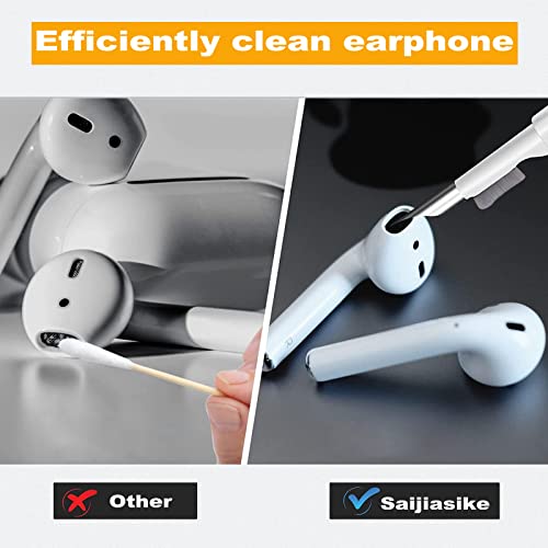 Earbud Cleaning Kit, Cleaner Kit for Airpods Multi-Function Airpods Cleaning Pen with Soft Brush Flocking Sponge Cleaning Tools for Bluetooth Earbud Case Headphones Camera Phone White