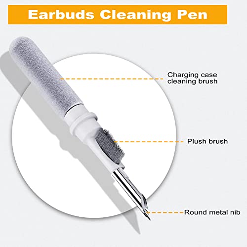 Earbud Cleaning Kit, Cleaner Kit for Airpods Multi-Function Airpods Cleaning Pen with Soft Brush Flocking Sponge Cleaning Tools for Bluetooth Earbud Case Headphones Camera Phone White