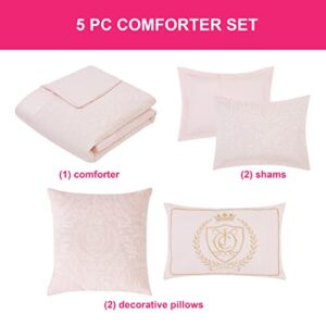 Juicy Couture – Comforter Set, Dovona Design Bed Sheets, Queen Bedding, 5 Piece Set Includes 1 Comforter, 2 Shams and 2 Decorative Pillows, Wrinkle Resistant and Anti Pilling,Pink Blush