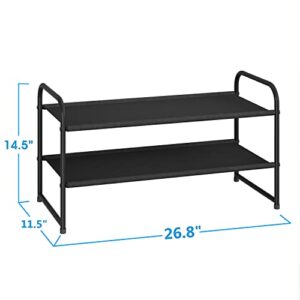 Simple Trending 2-Tier Stackable Shoe Rack, Fabric Shoe Shelf Storage Organizer, Black