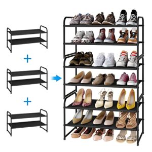 Simple Trending 2-Tier Stackable Shoe Rack, Fabric Shoe Shelf Storage Organizer, Black