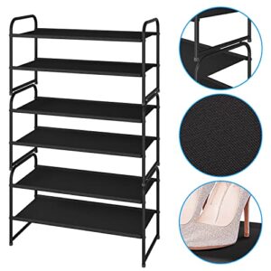 Simple Trending 2-Tier Stackable Shoe Rack, Fabric Shoe Shelf Storage Organizer, Black