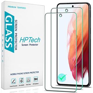 hptech (2 pack) designed for samsung galaxy s21 fe 5g tempered glass screen protector, support fingerprint reader, anti scratch, bubble free