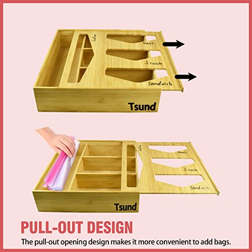 bamboo food sandwich ziplock bags storage organizers and storage drawers for drawer kitchen, gallon plastic gallon quart ziploc baggie holders dispenser…