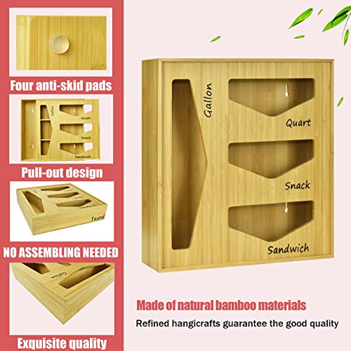 bamboo food sandwich ziplock bags storage organizers and storage drawers for drawer kitchen, gallon plastic gallon quart ziploc baggie holders dispenser…