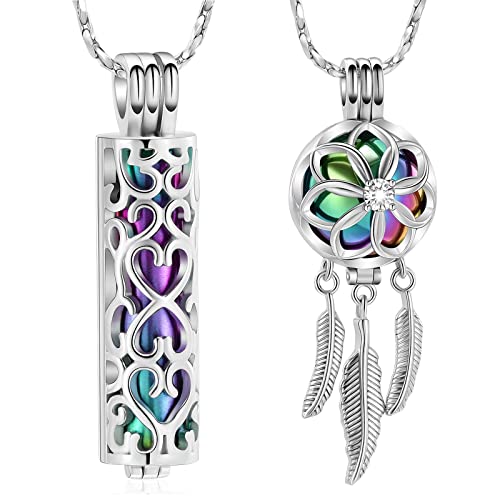 Imrsanl 2pcs Set Cremation Urn Pendant Necklace with Hollow Cylinder Vial Keepsake Dream Catcher Urn Cremation Jewelry Memorial Lockets for Ashes for Women Men - Colorful