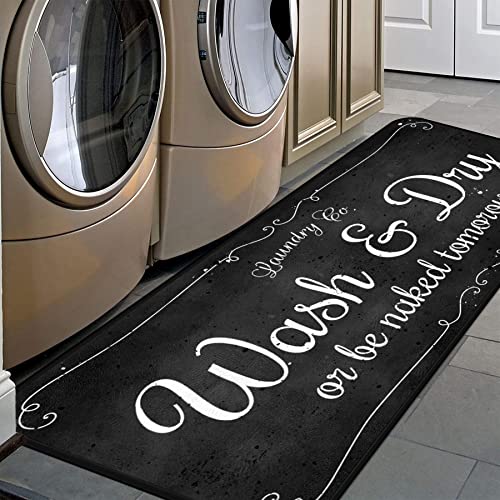 Laundry Room Long Mat Area Rug Non-Slip Floor Mat Waterproof Farmhouse Carpet for Kitchen 40" x 20"(Black-2)