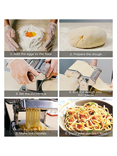 MZTOGR Pasta Maker Machine, Set of 6 Piece 150mm Steel Noodle Maker Machine with 9 Adjustable Thickness Settings, Includes Ravioli Maker Attachment, Pasta Drying Rack (MZ-150PR)