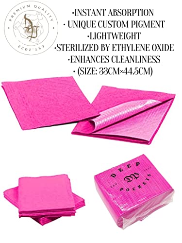 Disposable Waterproof Dental Bibs/Towels, 13" x 18" (Pack of 100) - Waffle Embossed -3 Ply Tissue - Poly Back Dental Bib to Prevent Leak Through - Dental Consumables (Fuchsia Hot Pink)-Table Covers