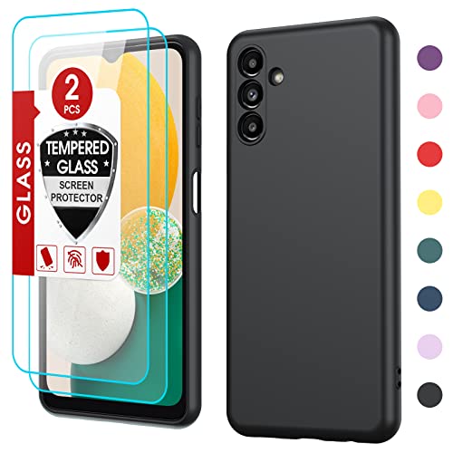 LeYi for Samsung Galaxy A13 5G Case: A13 5G Case with 2 Pack Tempered Glass Screen Protector for Women Men, Liquid Silicone Slim Silky-Soft Protective Phone Case for Samsung A13, Black