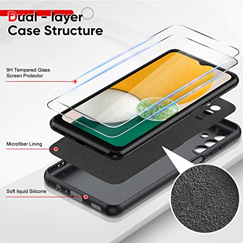 LeYi for Samsung Galaxy A13 5G Case: A13 5G Case with 2 Pack Tempered Glass Screen Protector for Women Men, Liquid Silicone Slim Silky-Soft Protective Phone Case for Samsung A13, Black