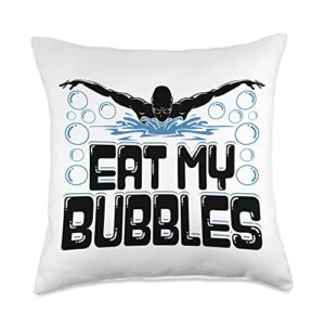 funny swimmer sports humor novelty swimming gifts eat my bubbles funny swimmer swim throw pillow, 18x18, multicolor