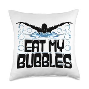 Funny Swimmer Sports Humor Novelty Swimming Gifts Eat My Bubbles Funny Swimmer Swim Throw Pillow, 18x18, Multicolor