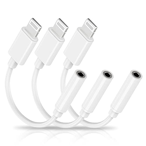 Lightning to 3.5 mm Headphone Jack Adapter, 3 Pack[Apple MFi Certified] Headphone Adapter Jack for iPhone 3.5mm AUX Cord Dongle Cable Compatible with iPhone13/SE 2020/12/11/XS/XR/X/8/7(White)