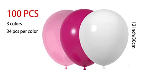 100 Pcs 12 Inch Rose Red Pink White Balloons Decorations, Birthday Wedding Baby Shower Party Balloons Decorations