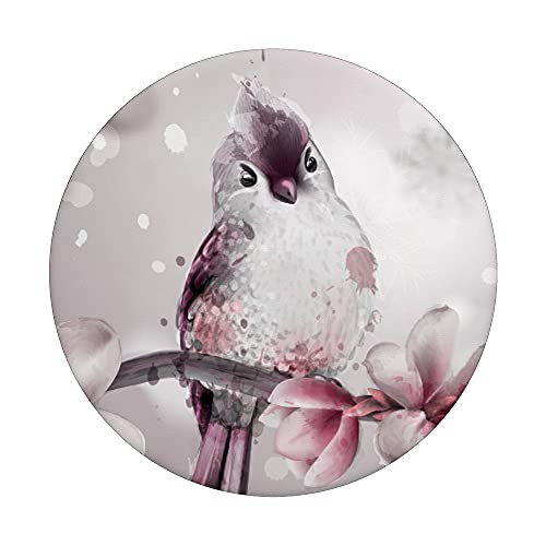 cute pink bird branch magnolia birds cartoon finch canary PopSockets Swappable PopGrip