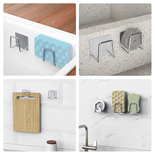 iMDION Adhesive Sponge Holder for Kitchen Sink, Waterproof Sink Accessories, Sponge Brush Caddy Multifunctional Hook (Original, 2)