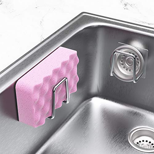 iMDION Adhesive Sponge Holder for Kitchen Sink, Waterproof Sink Accessories, Sponge Brush Caddy Multifunctional Hook (Original, 2)