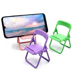 yeskind cute chair cell phone stand for desk, 3pcs funny cell phone holder stand compatible with smartphone/phone/pad/tablet/e-readers,(green/pink/purple)