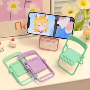 YESKIND Cute Chair Cell Phone Stand for Desk, 3PCS Funny Cell Phone Holder Stand Compatible with Smartphone/Phone/Pad/Tablet/E-Readers,(Green/Pink/Purple)