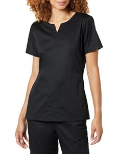 amazon essentials women's classic fit split neck crew scrub top (available in plus size), black, large