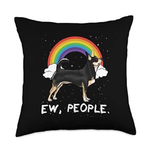 black chihuahua owners co. rainbow black chihuahua ew people unicorn dog throw pillow, 18x18, multicolor