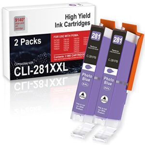 inkool compatible ink cartridge replacement for canon cli-281pbxxl 281pb xxl for pixma ts8120 ts8220 ts8222 ts8320 ts8322 ts9120 printer (photo blue, 2-pk)