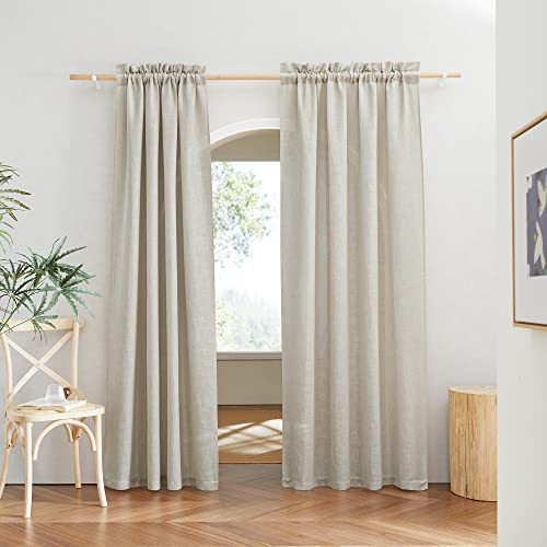 RYB HOME Semi Sheer Curtains 84 inches Long 2 Panels Set， Soft Linen Blend Sheer Privacy Curtains Soften Sunlight Drapes for Farmhouse Living Room Bedroom Patio Dining， W 52 x L 84 inch， Linen