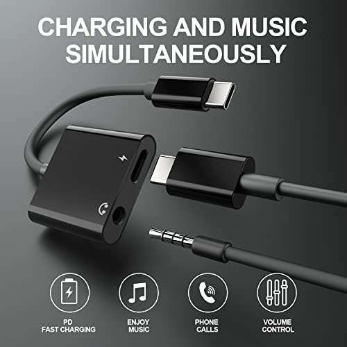 Ronsive 2 in 1 USB Type C to 3.5mm Audio Earphone Aux Splitter, PD 60W Fast Charging, Compatible with iPad Pro 2021 2020, iPad Air4 mini6 Samsung Note20 / Galaxy S22/S21, Google Pixel 6/5/4/3