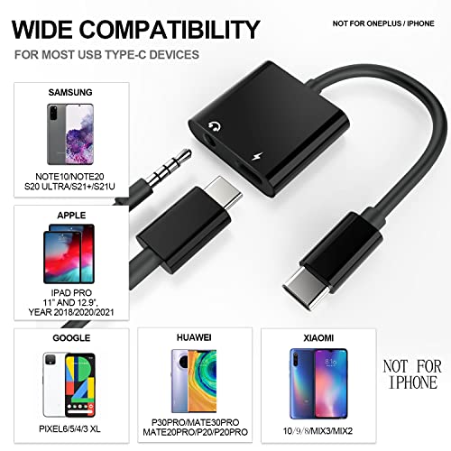 Ronsive 2 in 1 USB Type C to 3.5mm Audio Earphone Aux Splitter, PD 60W Fast Charging, Compatible with iPad Pro 2021 2020, iPad Air4 mini6 Samsung Note20 / Galaxy S22/S21, Google Pixel 6/5/4/3