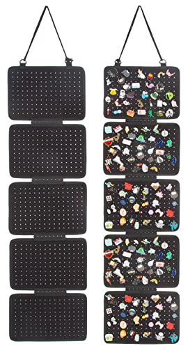 Enamel Lapel Pin Display Panels Organizer with 5 Loose-Leaf Board Pieces, Hanging Brooch Pin Organizer, Badge Collection Display Pages Holds at Least 200 Pins.(Pins Not Included) (Black)