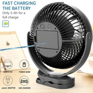 Yeedie 10000mAh Battery Operated Clip on Fan, 8-Inch Desk Stroller Cool Misting Fan, 2 Mist Modes Output with 200ml Water Tank, 3 Speeds, Sturdy Clamp for Outdoor Travel, Black