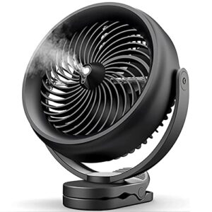 yeedie 10000mah battery operated clip on fan, 8-inch desk stroller cool misting fan, 2 mist modes output with 200ml water tank, 3 speeds, sturdy clamp for outdoor travel, black