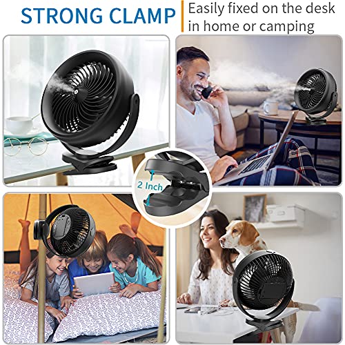 Yeedie 10000mAh Battery Operated Clip on Fan, 8-Inch Desk Stroller Cool Misting Fan, 2 Mist Modes Output with 200ml Water Tank, 3 Speeds, Sturdy Clamp for Outdoor Travel, Black