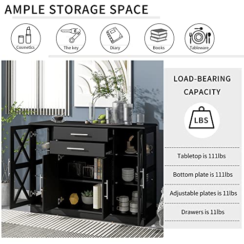 P PURLOVE Sideboard Buffet Server Storage Cabinet with Drawer Curio Bar Cabinet with Cabinet and Shelf for Kitchen Dining Room Furniture