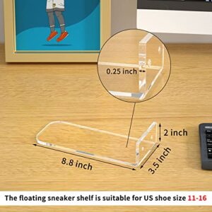 HIIMIEI Shoe Display Shelf for Wall Floating Shoe Shelves Wall Mounted Clear Acrylic Sneaker Shelves to Show Top Shoes and Sneaker Collection or Shoes Box- Large Size 12 Packs